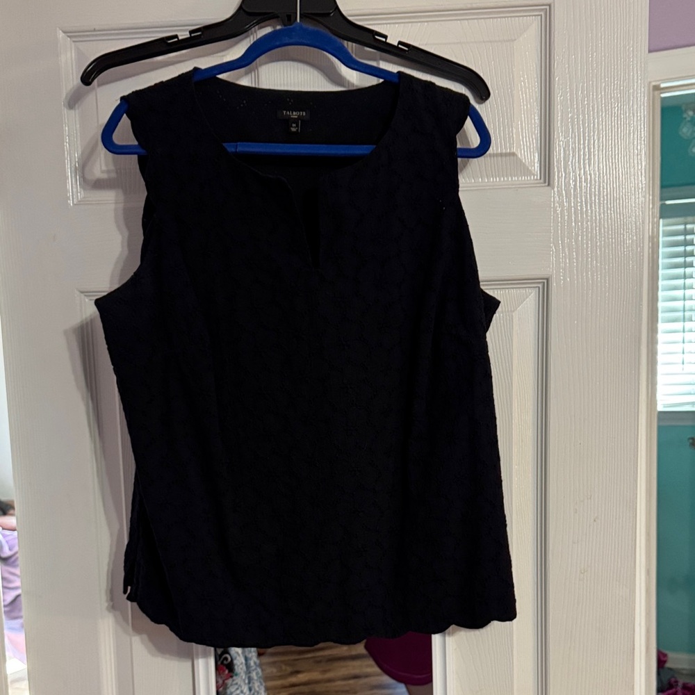 Talbots Black Lace-Textured Sleeveless Shell